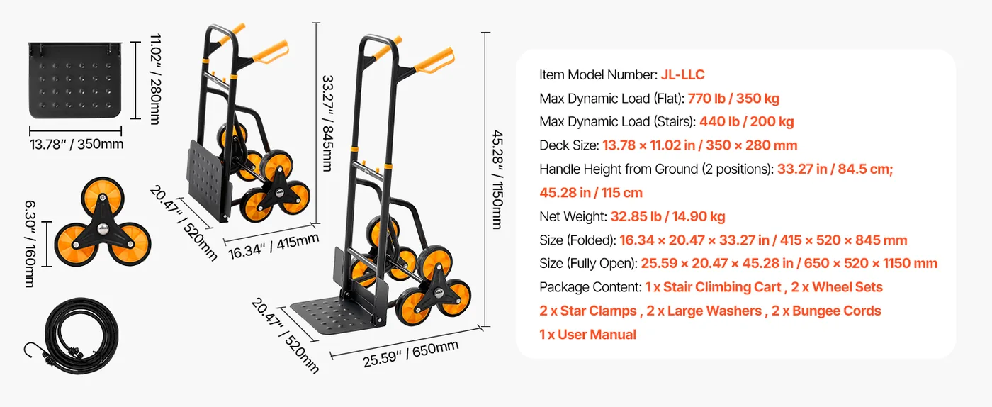 VEVOR Stair Climbing Cart 770 lbs With Handrail feature 1