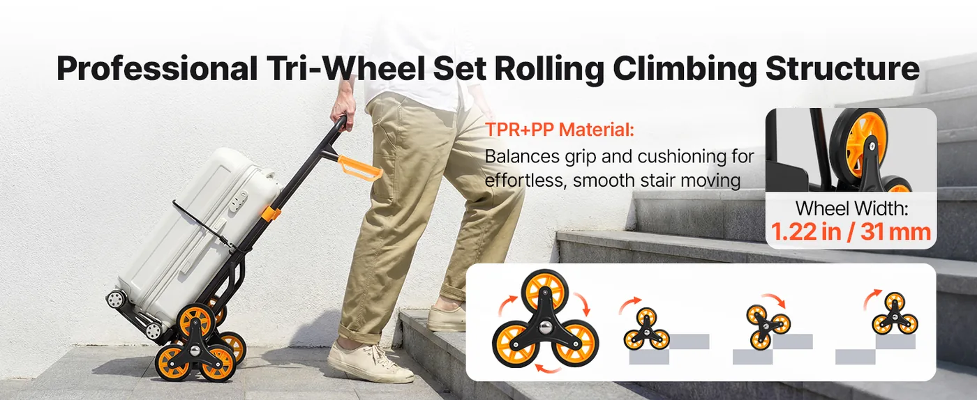VEVOR Stair Climbing Cart 440 lbs With Handrail Effortless Stair Climbing