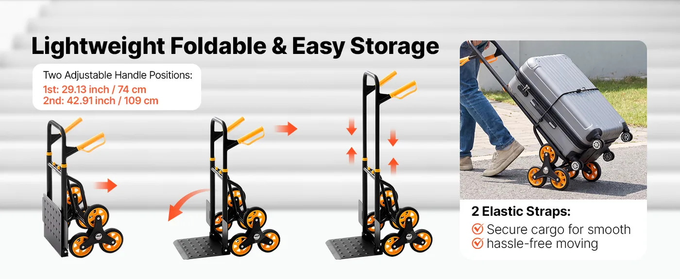 VEVOR Stair Climbing Cart 440 lbs With Handrail Foldable