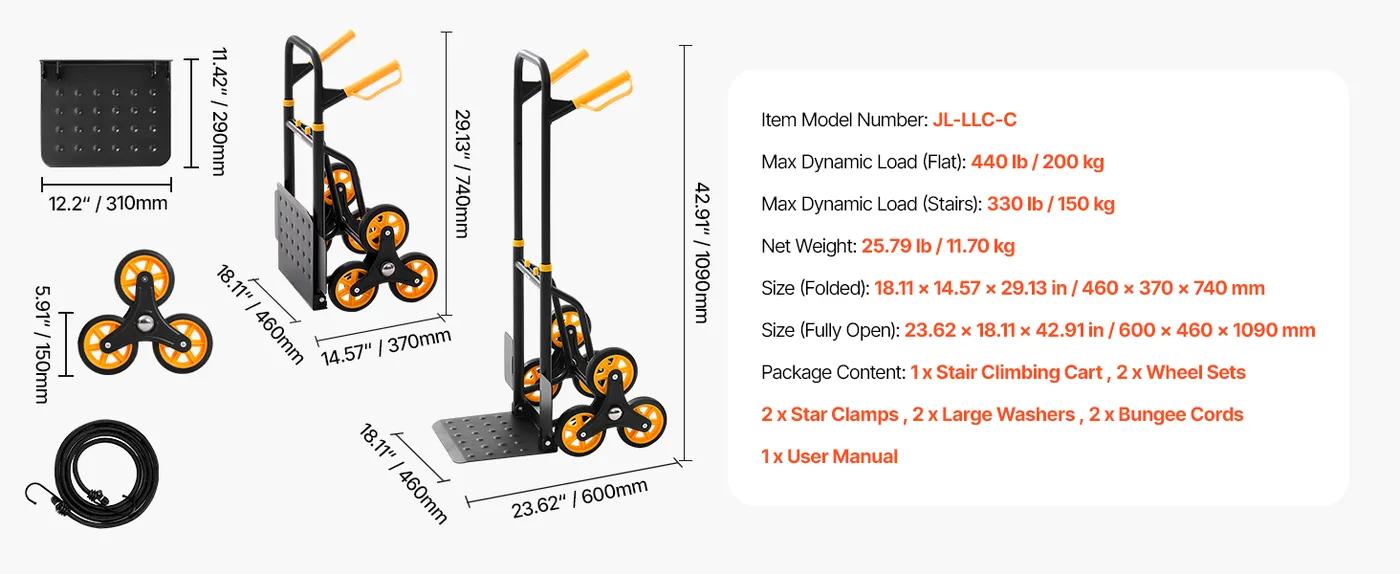 VEVOR Stair Climbing Cart 440 lbs With Handrail feature 1