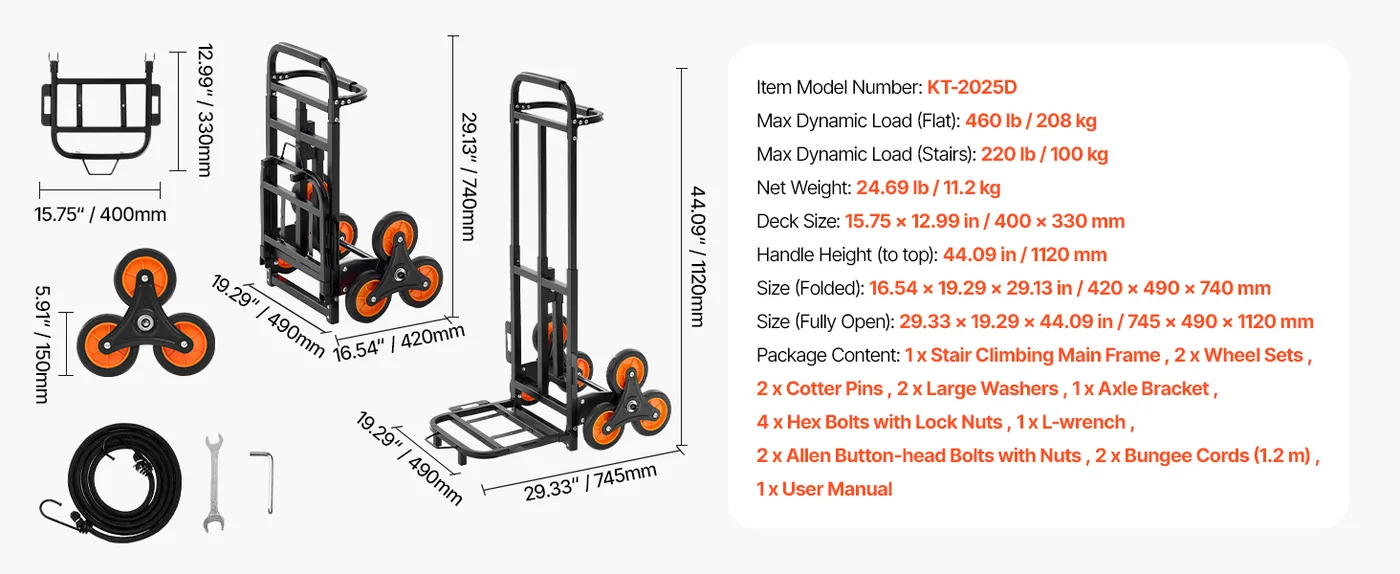 VEVOR Stair Climbing Cart 460 lbs Handle Version feature 1