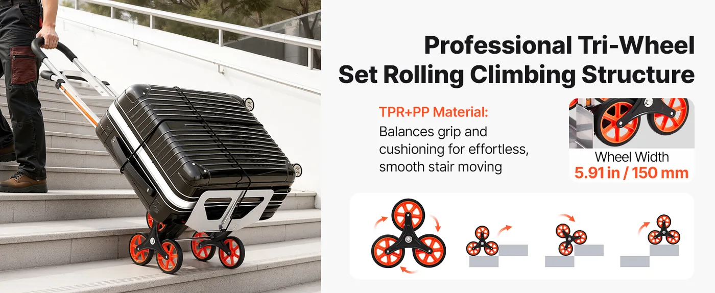 VEVOR Stair Climbing Cart 650 lbs Handle Version Effortless Stair Climbing