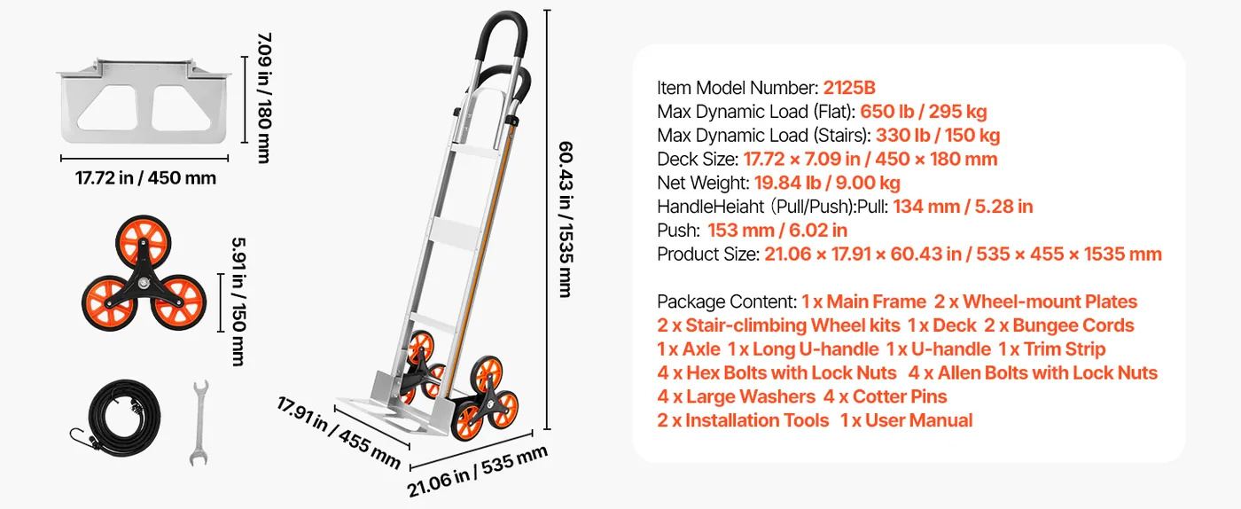 VEVOR Stair Climbing Cart 650 lbs Handle Version feature 1