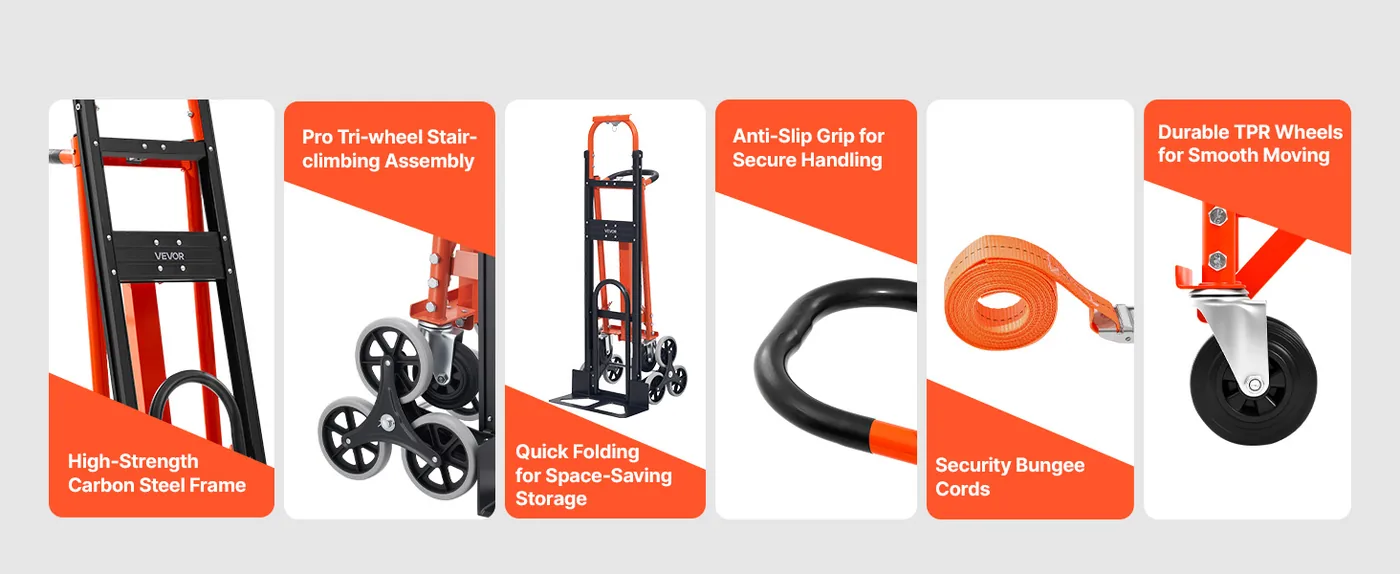 VEVOR 3 in 1 Industrial Convertible Stair Climbing Cart Ideal Moving Solution