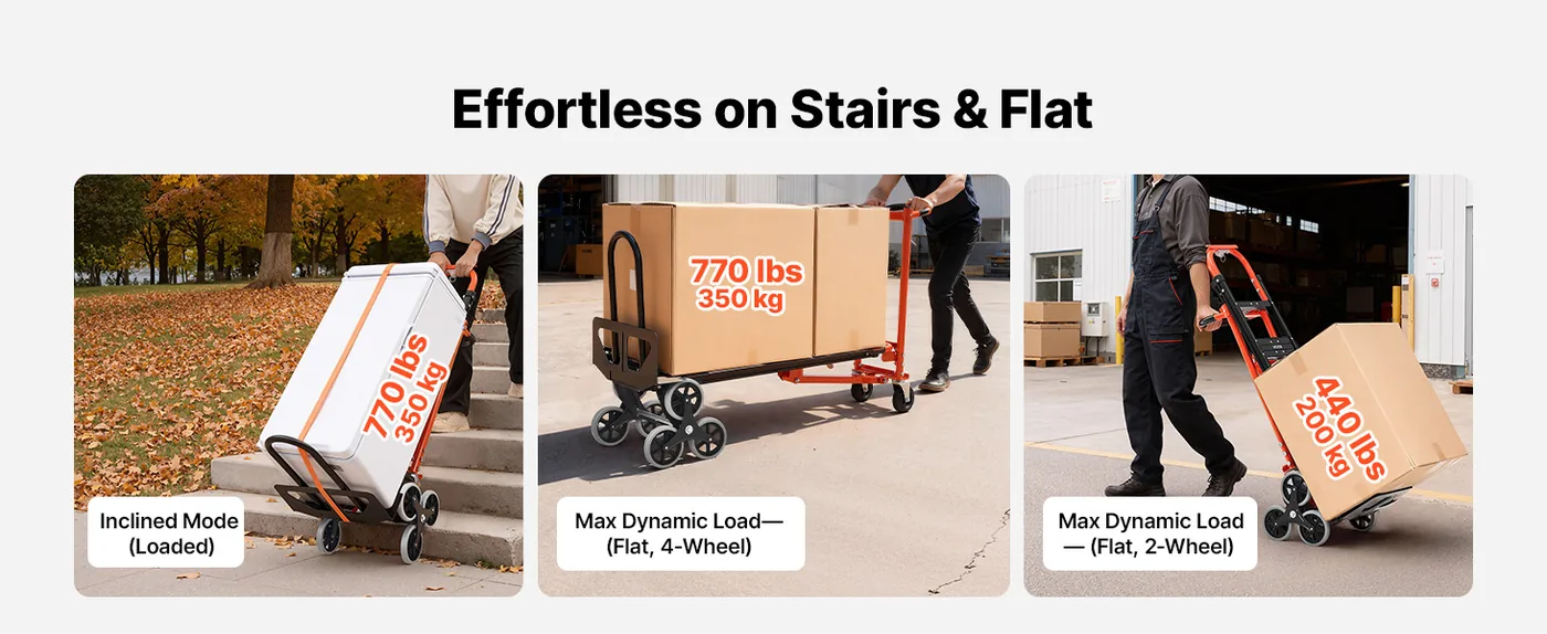 VEVOR 3 in 1 Industrial Convertible Stair Climbing Cart Efficient Stair Movement