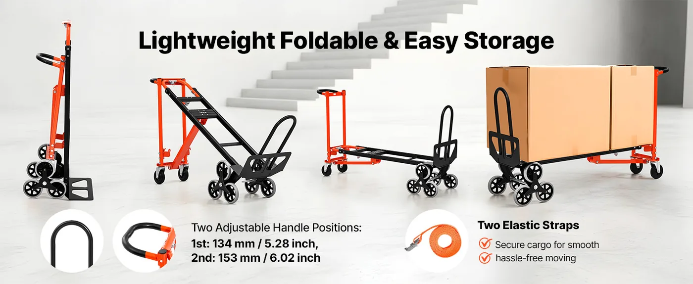 VEVOR 3 in 1 Industrial Convertible Stair Climbing Cart Foldable