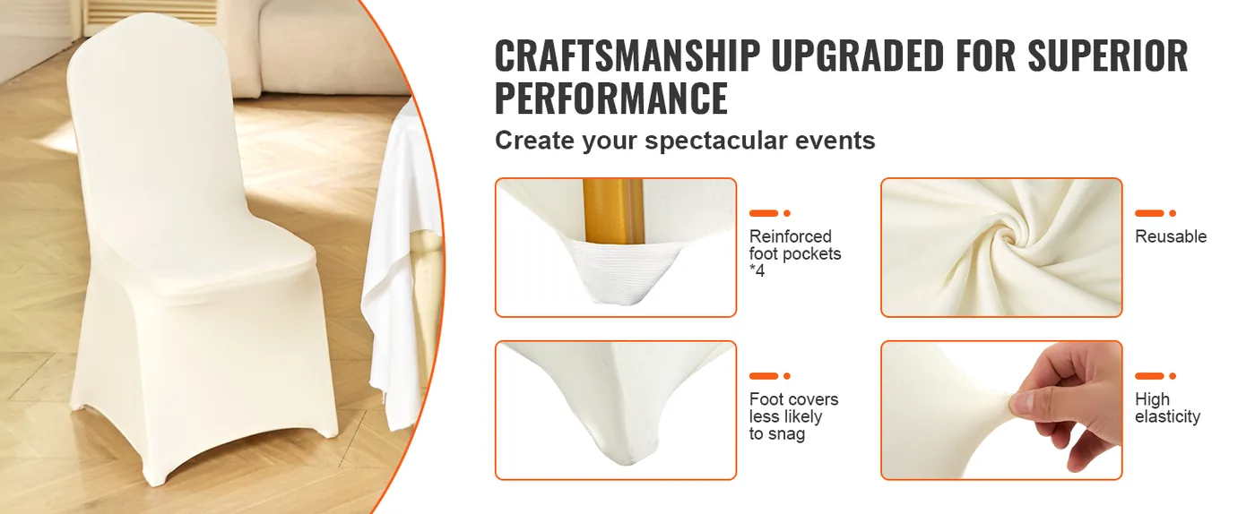 VEVOR Stretch Spandex Folding Chair Covers 100 PCS Beige-for overview