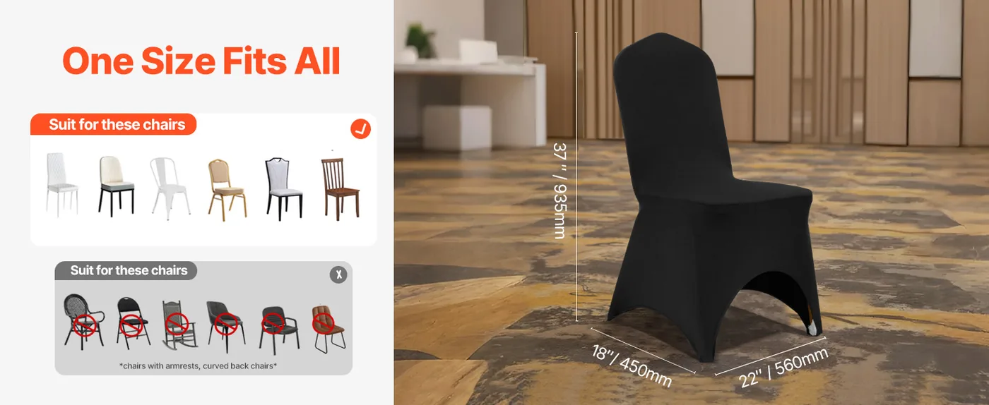 VEVOR Stretch Spandex Folding Chair Covers 50 PCS Black-Arch Fits All