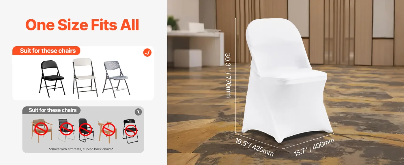 VEVOR Stretch Spandex Folding Chair Covers 12 PCS White-for Fits All