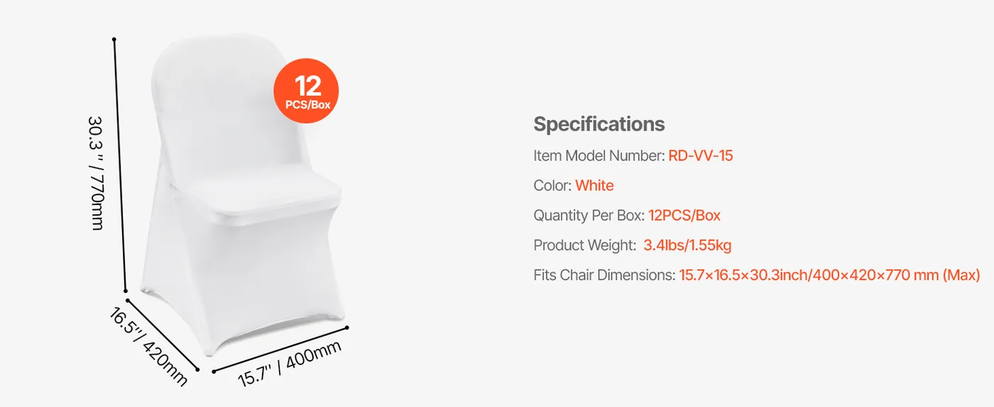 VEVOR Stretch Spandex Folding Chair Covers 12 PCS White-for feature 1