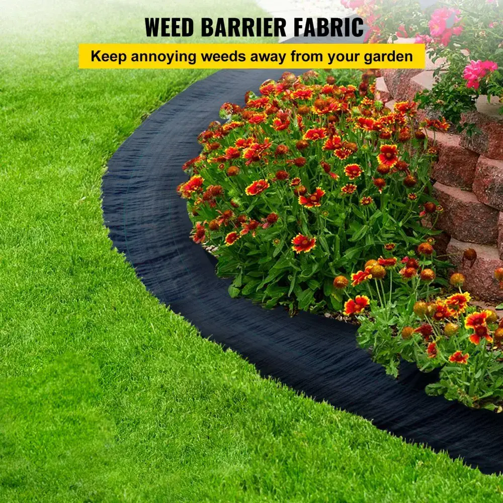 VEVOR 6 x 300 ft landscape fabric installed in garden bed