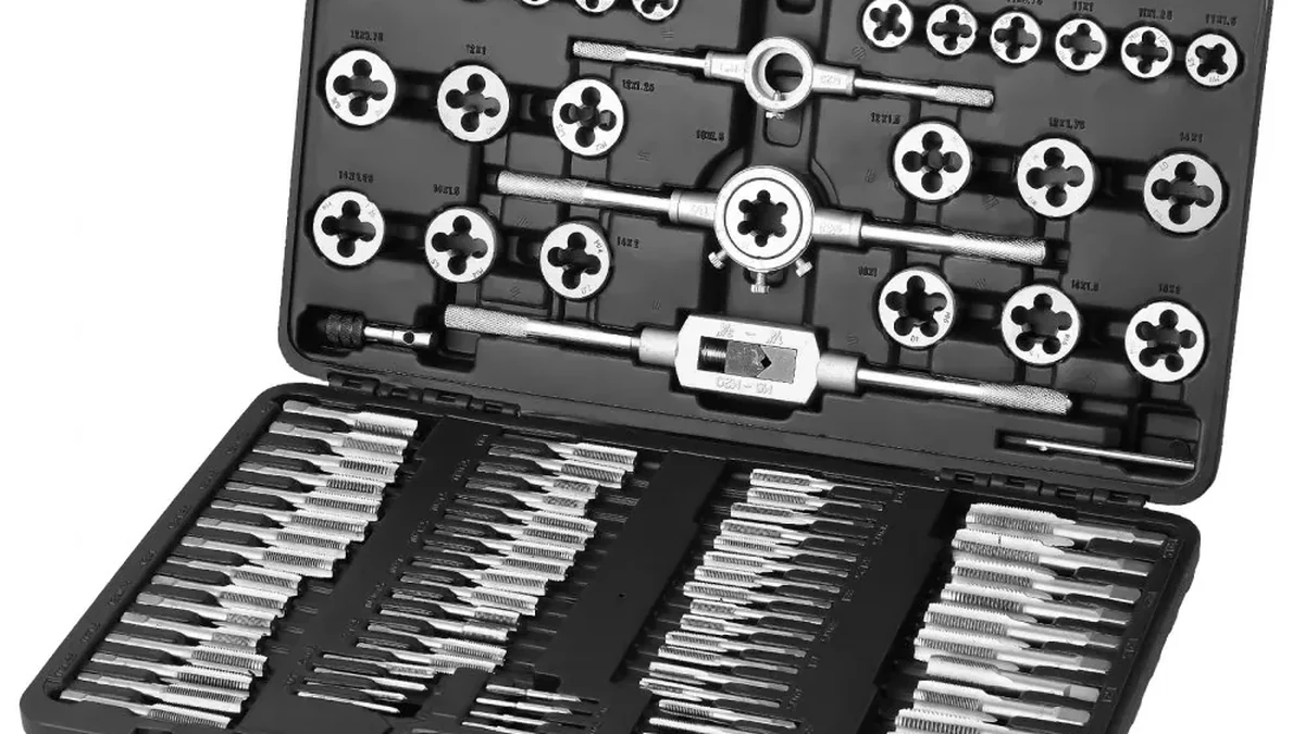 110-piece tap and die set in an open storage case