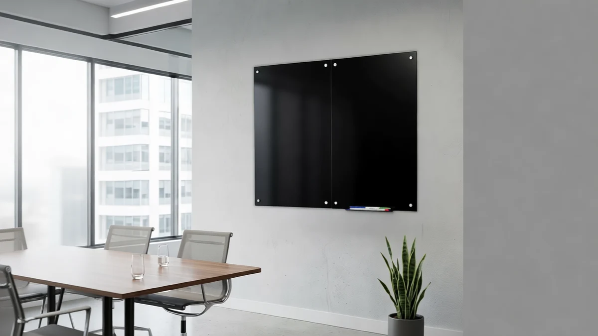 VEVOR magnetic glass dry erase board mounted on an office meeting room wall
