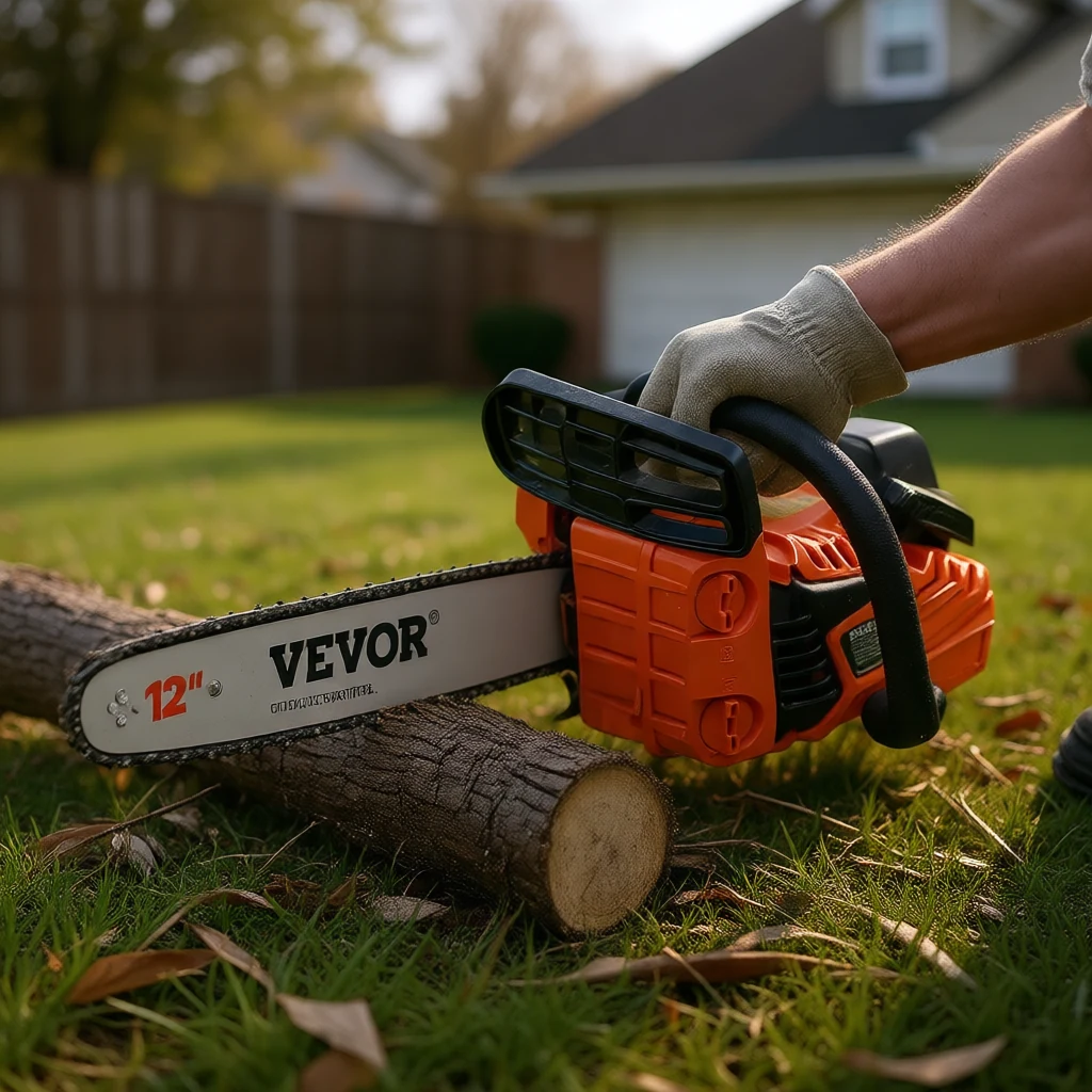VEVOR 25.4cc 12 inch gas chainsaw cutting storm branches