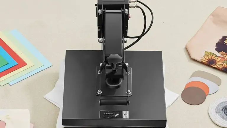 VEVOR 15x15 heat press machine set up with crafting supplies