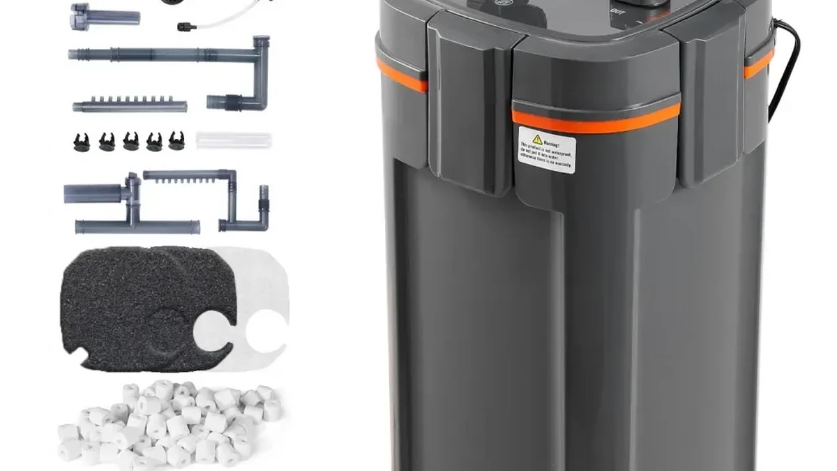 Aquarium canister filter with hoses and filter media