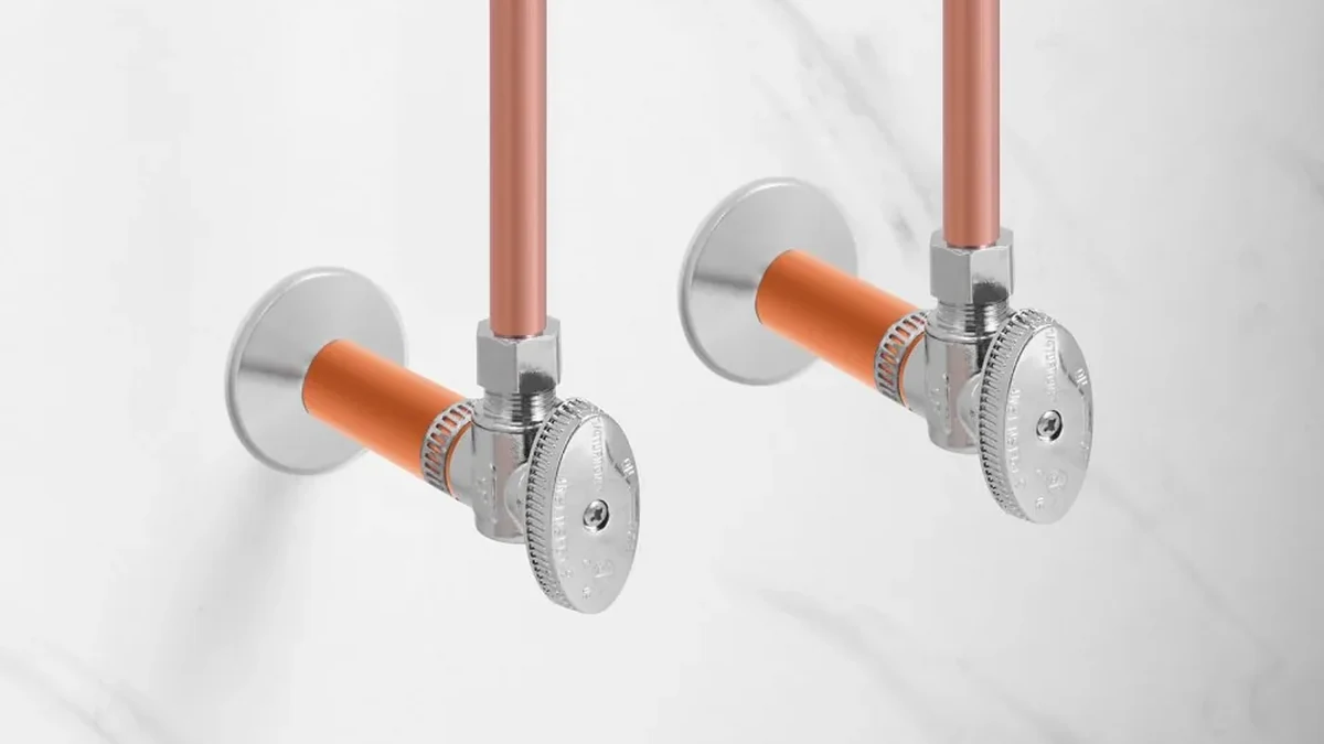 Angle stop valves installed on copper water supply lines