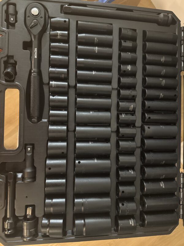 Customer photo 5 of <span class="sdh-h1" data-short="VEVOR 33 Piece 1/2 in Complete Impact Socket Set Cr-V">VEVOR 1/2″ Drive Impact Socket Set, 33 Piece Socket Set SAE 3/8″-1″ and Metric 10-24mm, 6 Point Cr-V Alloy Steel for Auto Repair, Easy-to-Read Size Markings, Rugged Construction, Includes Storage Case</span>