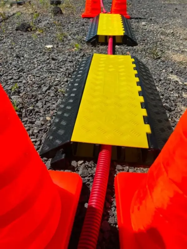 Customer photo 1 of <span class="sdh-h1" data-short="VEVOR 5 Pack 2 Channel Cable Protector Ramp 12,000 lbs">VEVOR 5-Piece Rubber Cable Guard, Dual Channel, 12000 lbs per Axle Load Capacity, Durable Hose & Wire Protection Ramp for Driveways, with Easy Access Top & 50 ft Caution Tape for Both Indoor & Outd</span>
