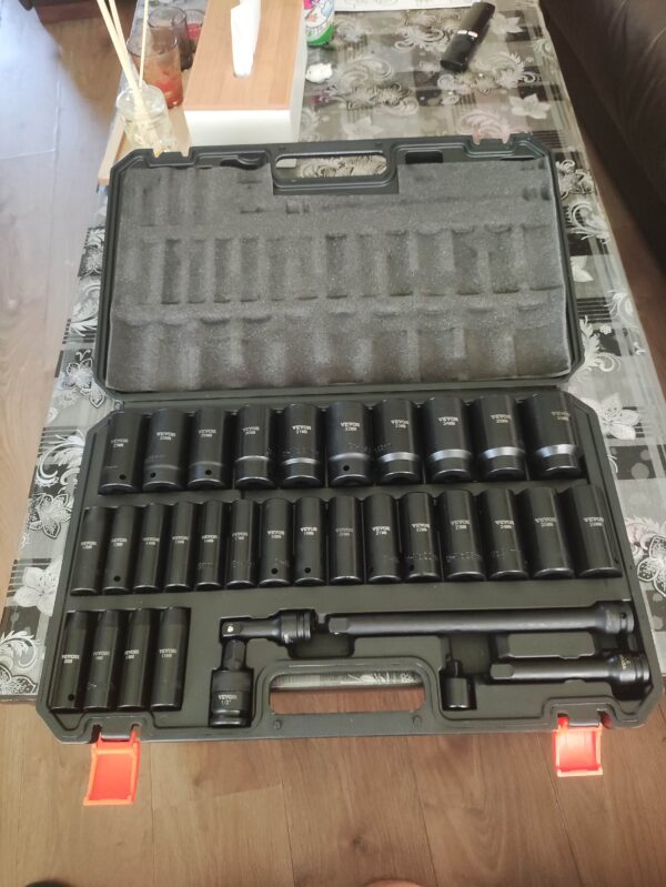 Customer photo 1 of <span class="sdh-h1" data-short="VEVOR 34 Piece 1/2 in Deep Impact Socket Set Cr-Mo">VEVOR 1/2″ Drive Deep Impact Socket Set, 34pcs Socket Set Metric (8-36mm) 6 Point Cr-MO Alloy Steel for Auto Repair, Rugged Construction, Includes Heavy Duty Storage Case</span>