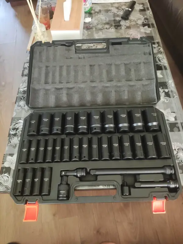 Customer photo 1 of <span class="sdh-h1" data-short="VEVOR 90 Piece 3/8 in Complete Impact Socket Set Cr-Mo">VEVOR 3/8″ Drive Impact Socket Set, SAE 1/4″-3/4″ and Metric 6-19mm 90 Piece Socket Set, 6 Point Cr-Mo Alloy Steel for Auto Repair, Includes Extension Bars Universal Joint Adapter Lock Storage Case</span>