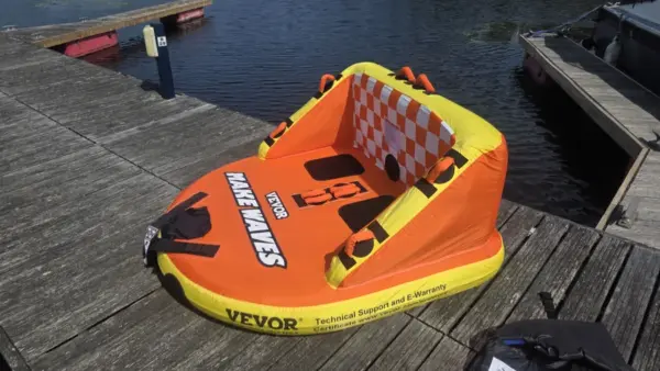 Customer photo 2 of <span class="sdh-h1" data-short="VEVOR Towable Tube 340 lbs 1-2 Riders 51.8 Round">VEVOR Towable Tube for Boating, 340 lbs, 1-2 Riders Inflatable Boat Tubes and Towables, 51.8″ Round Water Sport Towable Tube for Boat to Pull, Full Nylon Cover, EVA Grab Handles and Speed Safety Valve</span>