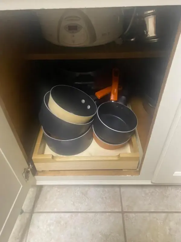 Customer photo 1 of <span class="sdh-h1" data-short="VEVOR Pull Out Cabinet Organizer 1 Tier 14 x 21 in">VEVOR Pull Out Cabinet Organizer, 14″W x 21″D Cabinet Drawer, Soft Close Slide out Shelf, Heavy-Duty Sliding Wood Drawer, Bottom and Side Assembly Base Cabinet Organization for Kitchen Pantry Bathroom</span>