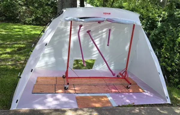 Customer photo 2 of <span class="sdh-h1" data-short="VEVOR Painting Rack White">VEVOR Painting Rack, 5 ft-7 ft Adjustable Height, 66 lbs Capacity Automotive Paint Rack Stand, 8 Hooks Painting Drying Rack with 4 Swiveling Wheels, Auto Body Stand for Auto Repair Shops & Garage</span>