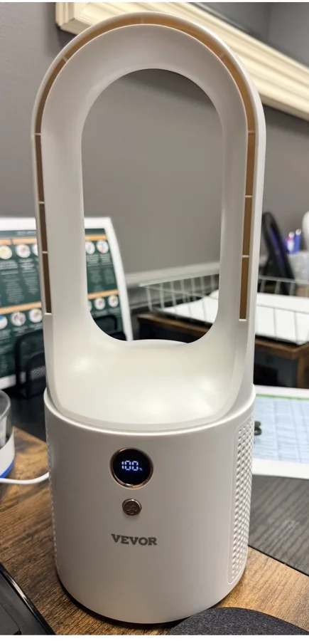 Customer photo 1 of <span class="sdh-h1" data-short="VEVOR Desk Fan Bladeless 12.99 Inch">VEVOR Desk Fan Bladeless, 12.99 Inch Portable Desk Fan, 6-Speed USB Quiet Cooling Small Tower Fan with Rechargeable Battery, Easy to Clean & Kids-Friendly, Blows Cold Air for Bedroom, Office, Home</span>
